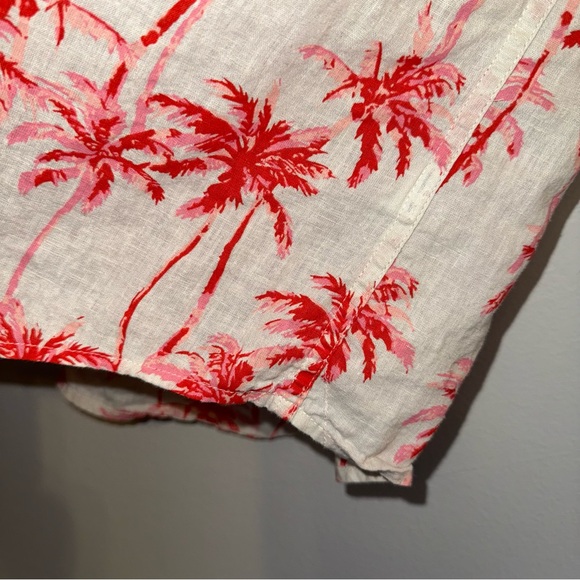 Tommy Hilfiger Shirt Men's XL Red Pink Palm Tree Print Linen Logo Short Sleeve - Picture 3 of 7